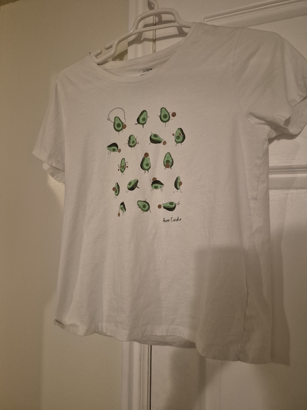 J. Crew White Tee with Playful Avocado Pattern